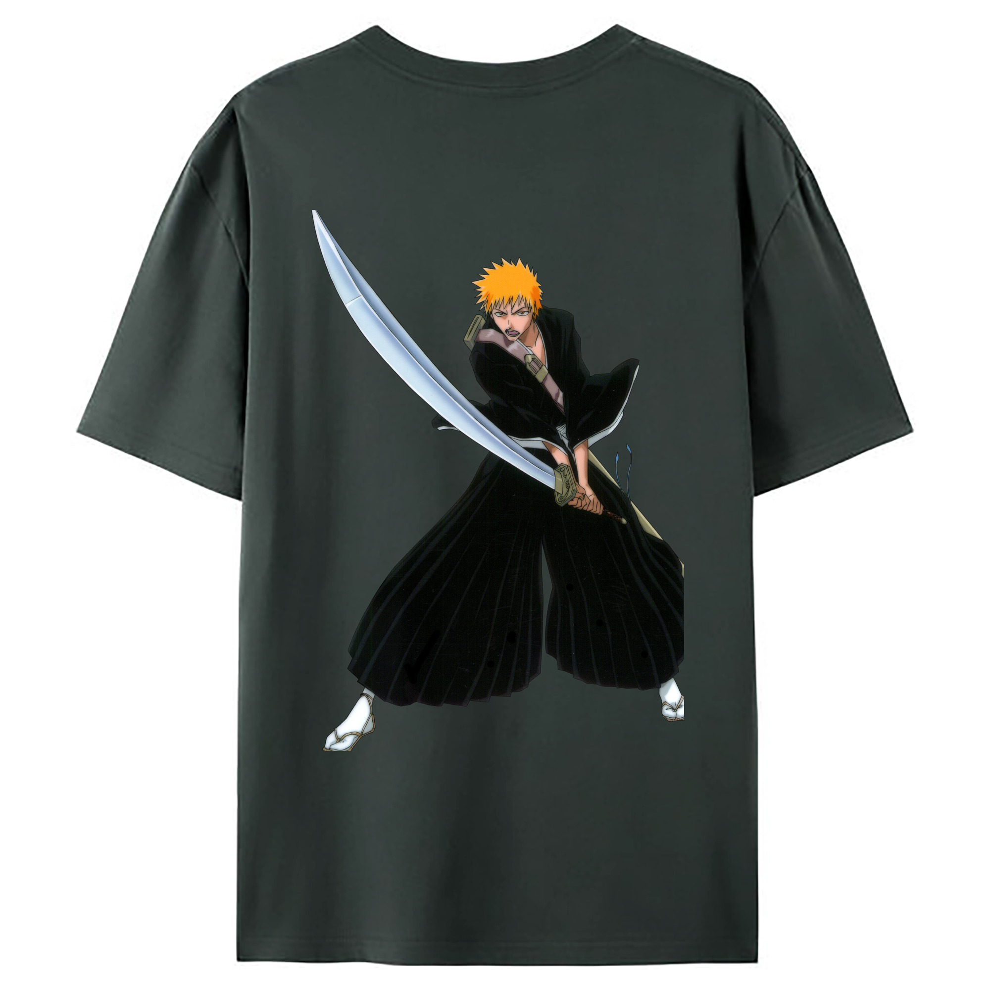 （画像用） ブリーチ 黒崎一護（くろさき いちご）BLEACH Kurosaki Ichigo 綿100％ メンズ半袖Tシャツ（バックプリント） 通気性